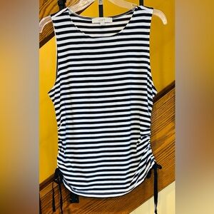 LOFT Tank Stripped ruched adjustable Tie Sides Navy White SZ. Lg